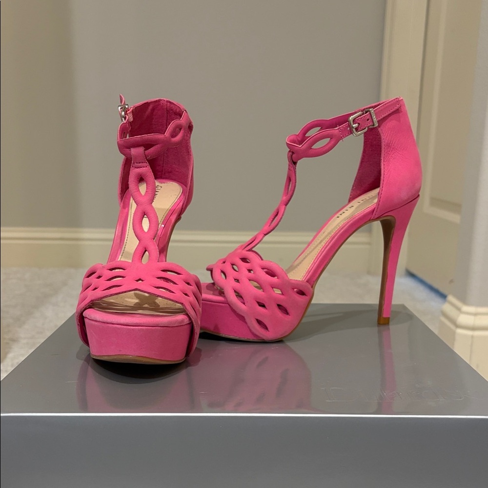 Gianni Bini Bright Pink Cutout T-Strap Platform Heels